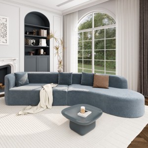 125" Living Spaces Cloud Couch Sectional Compression Sofa Curved Chaise Lounge Sofa with 3 Pillows,Large Sectional Couch - Koiai - 1 of 4