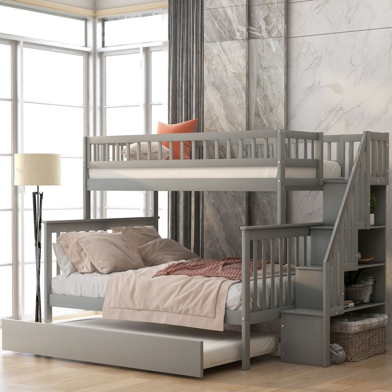 Twin over Full Bunk Bed with Trundle Bed and Staircase-ModernLuxe, 1 of 12