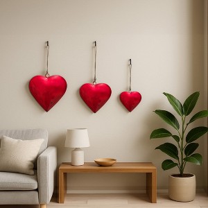 Royal Hampton Decorative Metal Heart Wall Decor Set of 3, Classic Red with Jute Hanging Rope, 12, 9.5, 7 Inches - 1 of 4