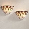 Regency Hill Filton Tiffany Style Wall Light Sconces Set of 2 Bronze Hardwire 12 1/4" Fixture Brown White Art Glass for Bedroom Bathroom Vanity House - 2 of 4