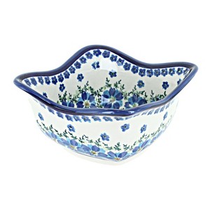 Blue Rose Polish Pottery 1931 Zaklady Medium Square Scallop Bowl - 1 of 1
