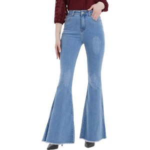 Anna-Kaci Women's Distressed Flared Jeans Pants - 1 of 4