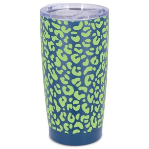 Elanze Designs 20 oz Stainless Steel On the Go Insulated Travel Tumbler With Push Top Lid, Lime Green Cheetah Leopard Print Blue - 1 of 4