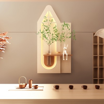 Moda Furnishings Sandstone Wall Decor - Simulated Green Plants, Glass Vase & Rabbit Statue, Living Room Bedroom Hallway Lighting Art