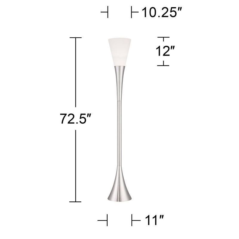 Possini Euro Design Piazza Modern Torchiere Floor Lamp 72 1/2" Tall Brushed Nickel Metal Frosted White Glass Shade for Living Room Bedroom Office Home, 5 of 11