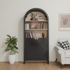 Vynxaria Mid-Century Modern 61"Tall Arched Bookcase/Cabinets 5-Tier, 3 Open+2 Internal Shelves, Radial Door, Black - 3 of 4