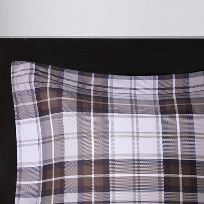 King Brown Plaid Microfiber Reversible Comforter Set