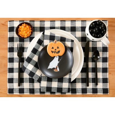 Black and Cream Linen Check Dinner Napkins Set of 4