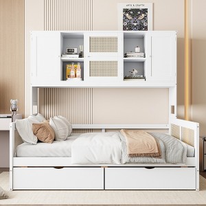 Twin/Full Size Wooden Daybed With 2 Drawers, All-in-One Cabinet and Shelf - ModernLuxe - 1 of 4