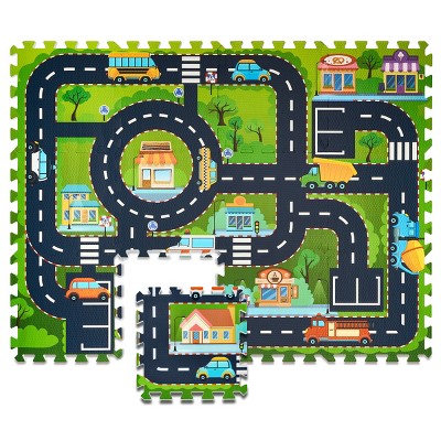 Sorbus Traffic Play mat Puzzle Foam Interlocking Tiles - Kids Road Traffic Play Rug - Children Educational Playmat Rug (9 Tiles with Borders)