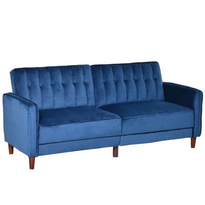 HOMCOM Convertible Sofa Sleeper Futon with Split Back Design Recline, Thick Padded Velvet-Touch Cushion Seating and Wood Legs