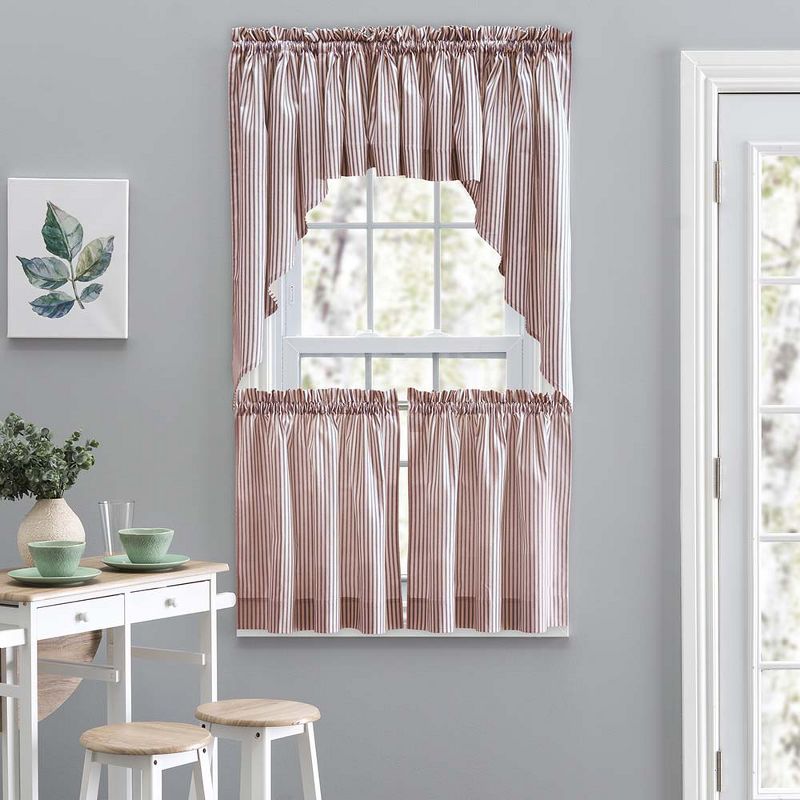 Ellis Curtain Plaza Classic Ticking Stripe Printed on Natural Ground 1.5" Rod Pocket Tailored Swag 56" x 36" Brick, 3 of 6