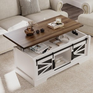 Lift Top Coffee Table with Storage, Sliding Barn Door & Large Hidden Compartment,Farmhouse Dining Table - 1 of 4