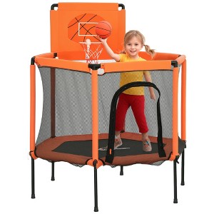 Qaba 48" Trampoline for kids, Toddler Trampoline Indoor Outdoor with Safety Enclosure Net, Basketball Hoop, Orange - 1 of 4