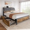 COZONY Upholstered Bed Frame with Storage Drawers, Built in USB Charging Ports Brown Finish - 2 of 4