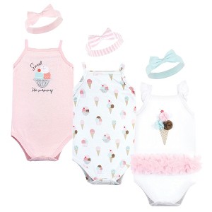 Little Treasure Baby Girl Sleeveless Bodysuit and Headband Set, Ice Cream Cone - 1 of 4