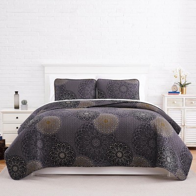 Southshore Fine Living Oversized Lightweight Midnight Floral Quilt Set ...