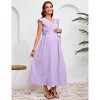 Maternity V Neck Dress Ruffle Cap Sleeve Summer Pleated Midi Dress with Belt Baby Shower Photoshoot - 4 of 4