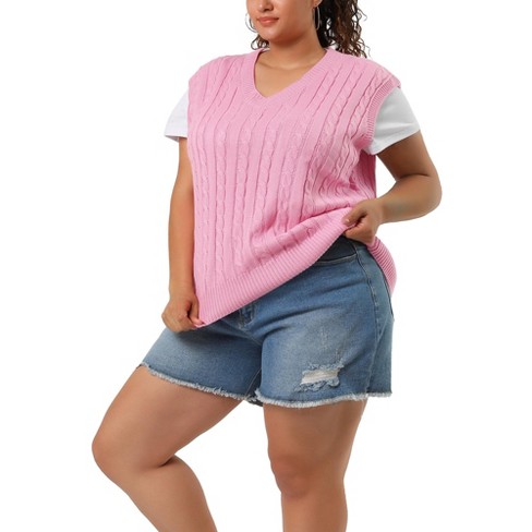 Agnes Orinda Women's Plus Size V Neck Knit Sleeveless Pullover Sweater Vests  Pink 1x : Target