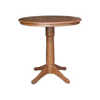 Lillian Round Top Pedestal Table with 12" Drop Leaf Distressed Oak - International Concepts