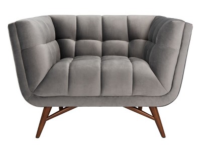 Contemporary Gray Velvet Wood Accent Chair with Tufted Design