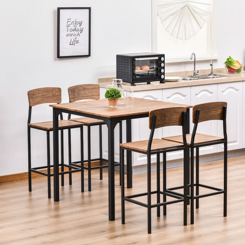 HOMCOM Modern Counter Height Bar Table Set Compact Kitchen Table and Chairs Set with Footrest, Metal Legs, 2 of 9