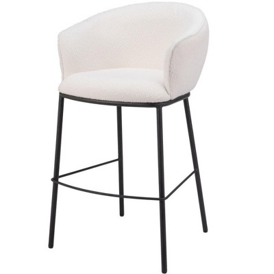 HomeRoots 30" Ivory And Black Shearling And Steel Bar Height Bar Chair