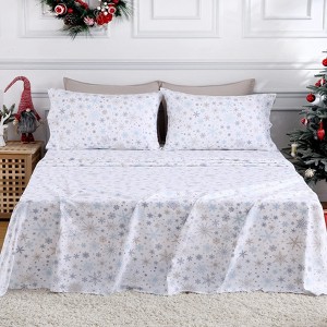 4 Piece Soft Cotton Sheet Set King Size, Breathable Bedding Set with 16 Inch Deep Pocket Fitted Sheet & Pillowcover, Wrinkle Free for Home, Hotel - 1 of 4