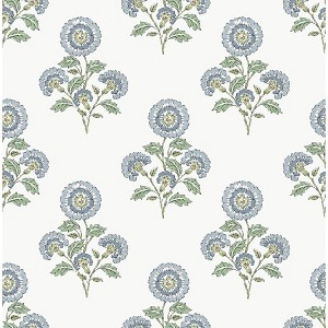 Brewster Flourish Block Print Blue and Green Multi Peel and Stick 1pc Wallpaper - 1 of 4