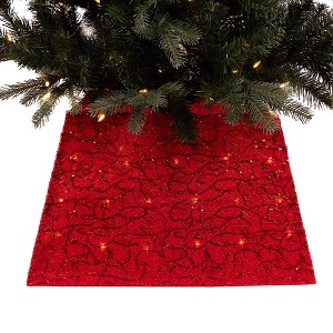Kurt Adler 19-Inch 70-Light Warm White LED Red Square Tree Skirt Collar - 1 of 4