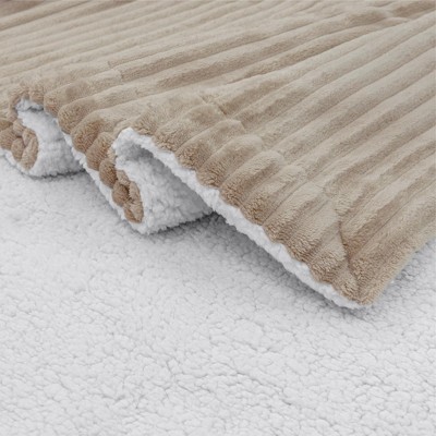 Taupe Twin Reversible Sherpa Fleece Blanket with Ribbed Design