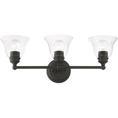Moreland Black Steel 3-Light Vanity with Hand-Blown Clear Glass