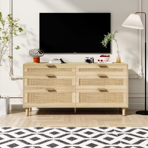 CAVINAS 59" Rattan Dresser with 6 Drawers for Bedroom,Modern Drawers with Metal Pulls for Kids Room,Living Room,Entry and Hallway,Natural - 1 of 4