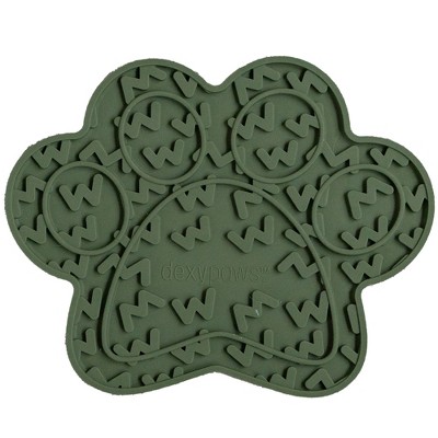 Dexypaws: Enrichment Lick Mat: Army Green Paw Print, Grooved Dog Feeding Pad