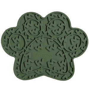 Dexypaws: Enrichment Lick Mat: Army Green Paw Print, Grooved Dog Feeding Pad - 1 of 4
