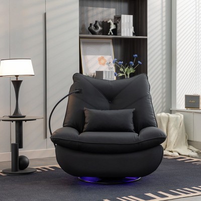 270°Recline And Swivel Chairs,Power Recliner Glider,Nursery Recliner Chair With Atmosphere Lamp Usb Port Charge Bluetooth Speakers-Cuddlewood