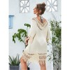 Bohomeian Tassel Cover Up Dresses Crochet Semi Sheer Linen Beach Dress for Bathing Suits Elbow Sleeve Round Neck Boho Dress - 2 of 4