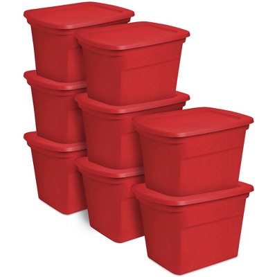 Sterilite 18 Gallon Plastic Stackable Storage Tote Container Bin, Red