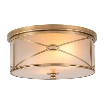 C Cattleya 2-Light Brass Flush Mount with Frosted Glass Shade