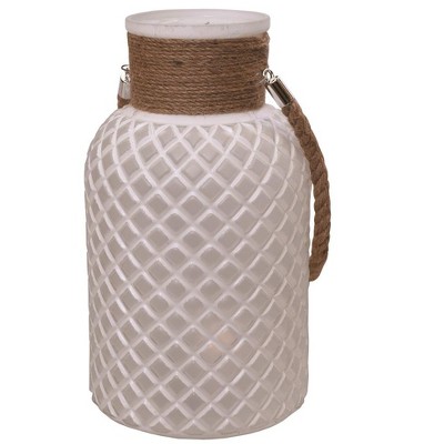 Northlight 12.25" Texture Glass Pillar Candle Holder Lantern with Handle - White