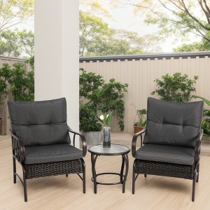 VASIP Patio Bistro Sets 3 Piece, Rattan Front Porch Chairs with Cushions & Coffee Table, Conversation Set for Garden, Balcony, Poolside - 1 of 4