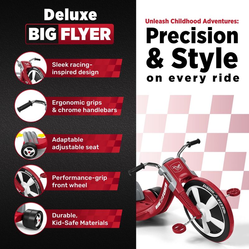 Radio Flyer Deluxe Big Flyer 16 Inch Big Front Wheel Chopper Style Tricycle with Adjustable Seat Recommended for Ages 3 to 7, Red, 2 of 7