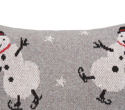 Gray Knitted Snowman Christmas Throw Pillow