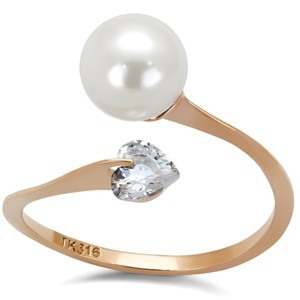 Slickblue Women's Open Ring with Synthetic Pearl and Heart Crystal, Rose Gold Stainless Steel, Sizes 5–10 - 1 of 4