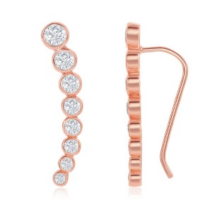 Bella Silver Sterling Silver Graduating CZ Ear Crawler Earring - Rose Gold Plated - Rose - 1 of 2