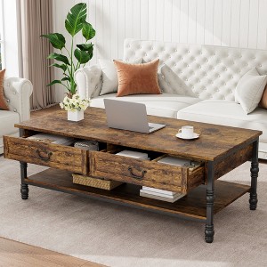 COZONY 41'' Coffee Table for Living Room – Wooden Center Table with 2 Storage Drawers & Open Shelf, Modern Dining Coffee Table for Home & Office - 1 of 4