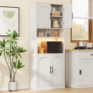 71" Pantry Cabinet, Tall Kitchen Hutch with Led Lights, Freestanding Kitchen Cabinet with Microwave Shelf, for Dining Room - 1 of 4