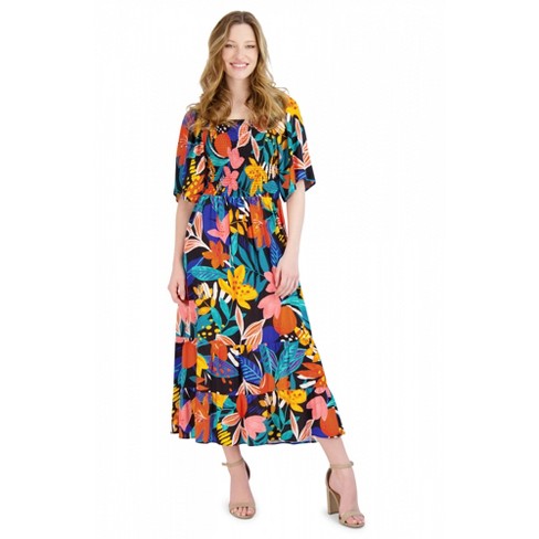Robbie Bee - Smocked Top Tiered Skirt Midi Dress : Target