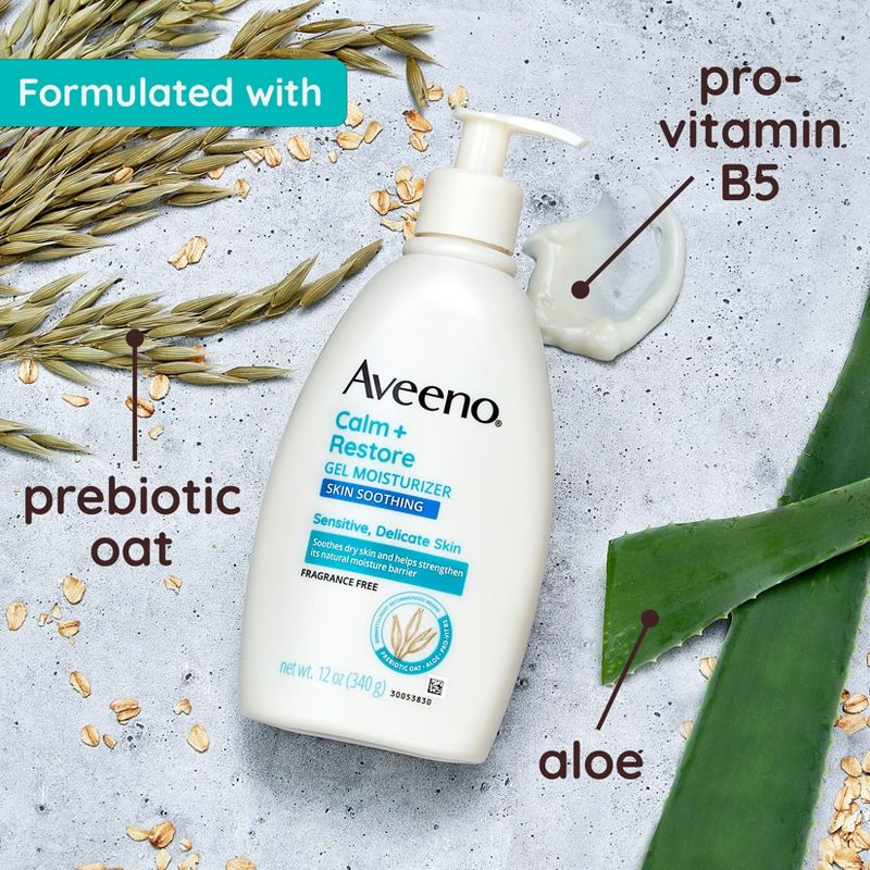 Aveeno Calm + Restore Gel Body Moisturizer Sensitive and Delicate Skin - Fragrance Free - 12oz, 5 of 11