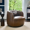 KINWELL Modern Top Grain Genuine Leather Swivel Armchair with Pillow - 3 of 4